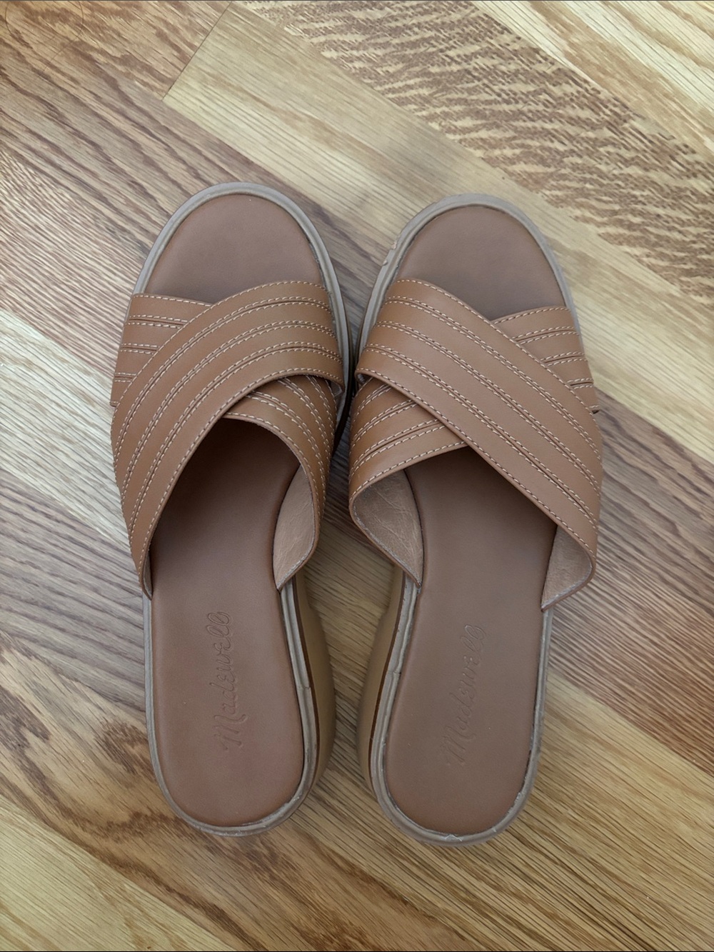 Madewell Tan Leather Crossover Slide Mules